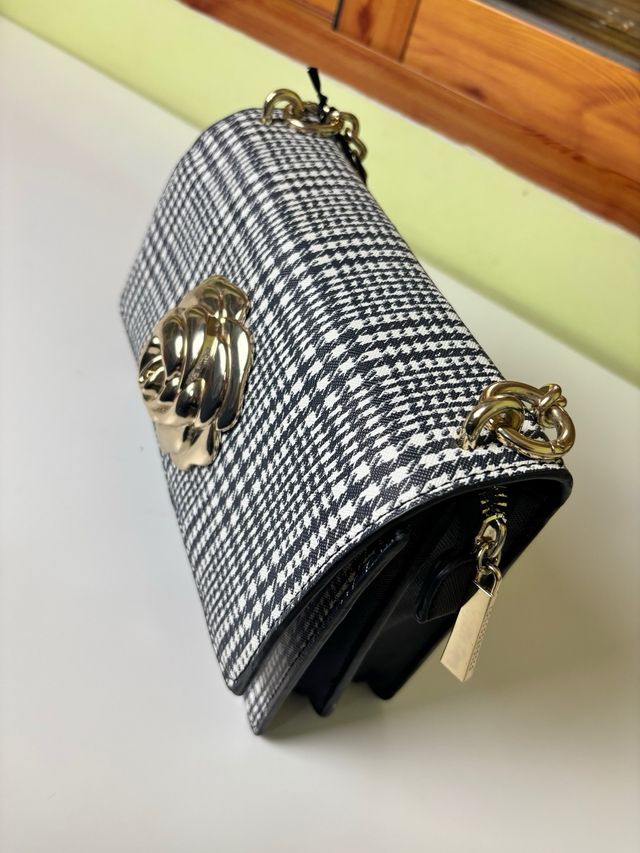 Bolso Roccobarocco Cadena Dorada Negro Blanco