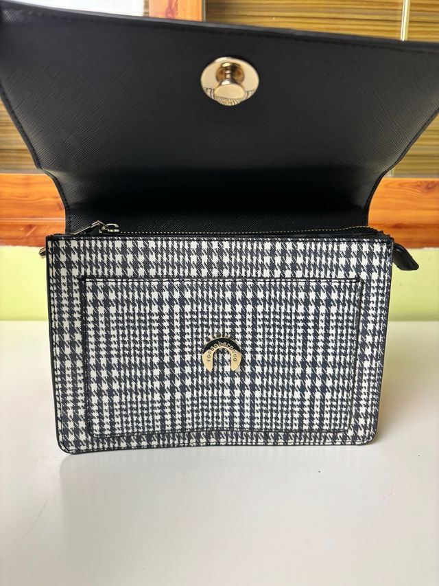 Bolso Roccobarocco Cadena Dorada Negro Blanco