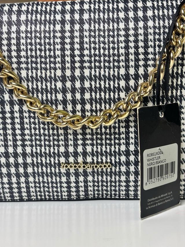 Bolso Roccobarocco Cadena Dorada Negro Blanco