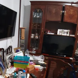 Mueble librería comedor madera y cristal