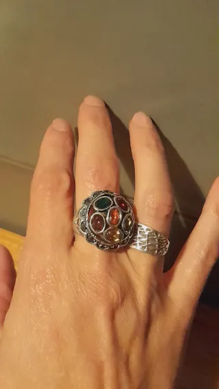 Anillo Acero Inoxidable Piedras Multicolor