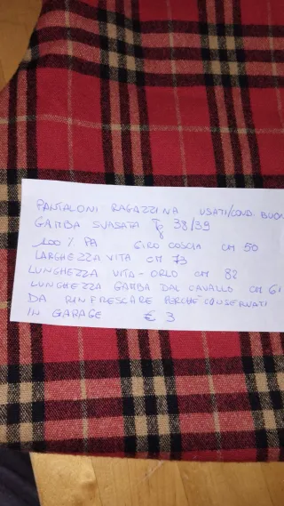 Pantaloni ragazza quadri rossi Tg 38/39