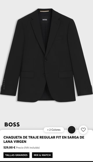 Americana Negra Hugo Boss Regular Fit Lana Virgen