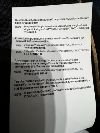 Americana Negra Hugo Boss Regular Fit Lana Virgen