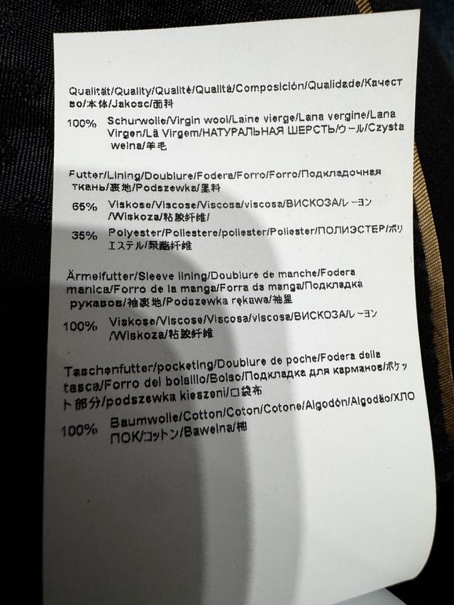 Americana Negra Hugo Boss Regular Fit Lana Virgen