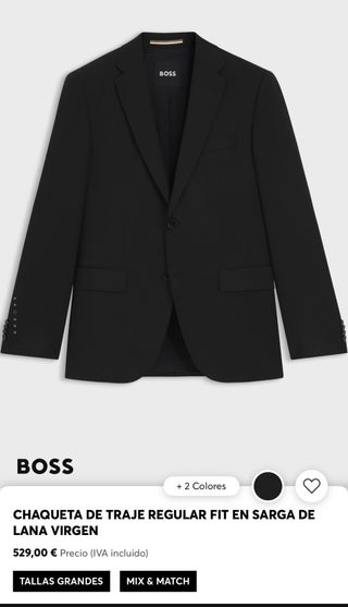 Americana Negra Hugo Boss Regular Fit Lana Virgen