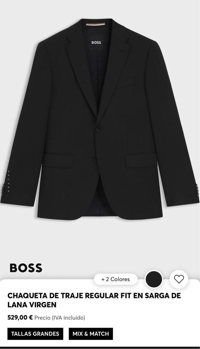 Americana Negra Hugo Boss Regular Fit Lana Virgen