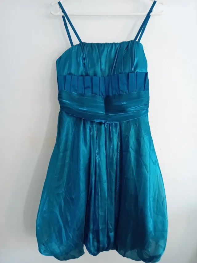 Vestido de fiesta azul verdoso elastico