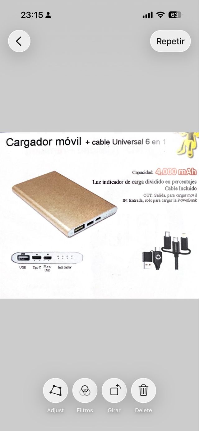 Cargador Portátil + Cable Universal 6 en 1