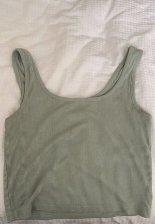 Top corto canalé verde claro