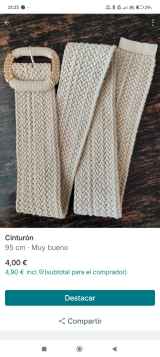 Cinturón Rafia Beige Hebilla Dorada 95cm