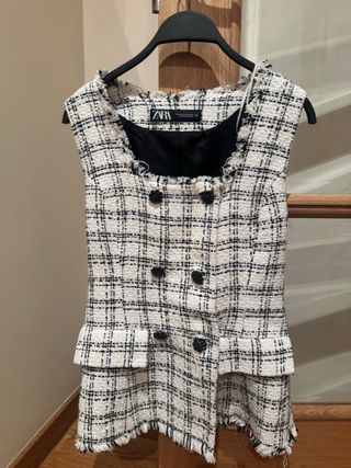 chaleco zara Tweed Negro y Blanco