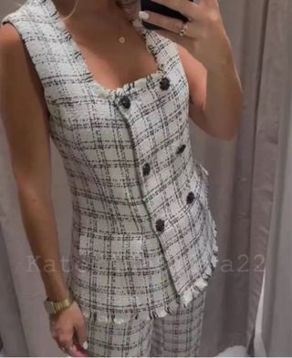 chaleco zara Tweed Negro y Blanco