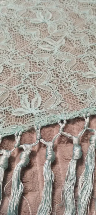 Mantoncillo Flamenco Verde Agua con Flecos