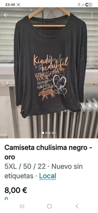 Camiseta Negra con Estampado Dorado Talla 5XL