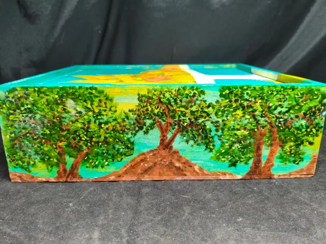 Caja pintada à mão com pintura a óleo, anos 70