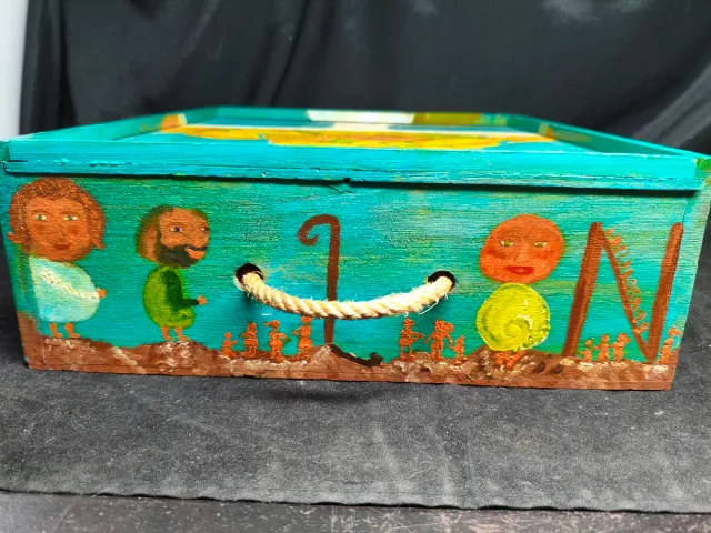 Caja pintada à mão com pintura a óleo, anos 70