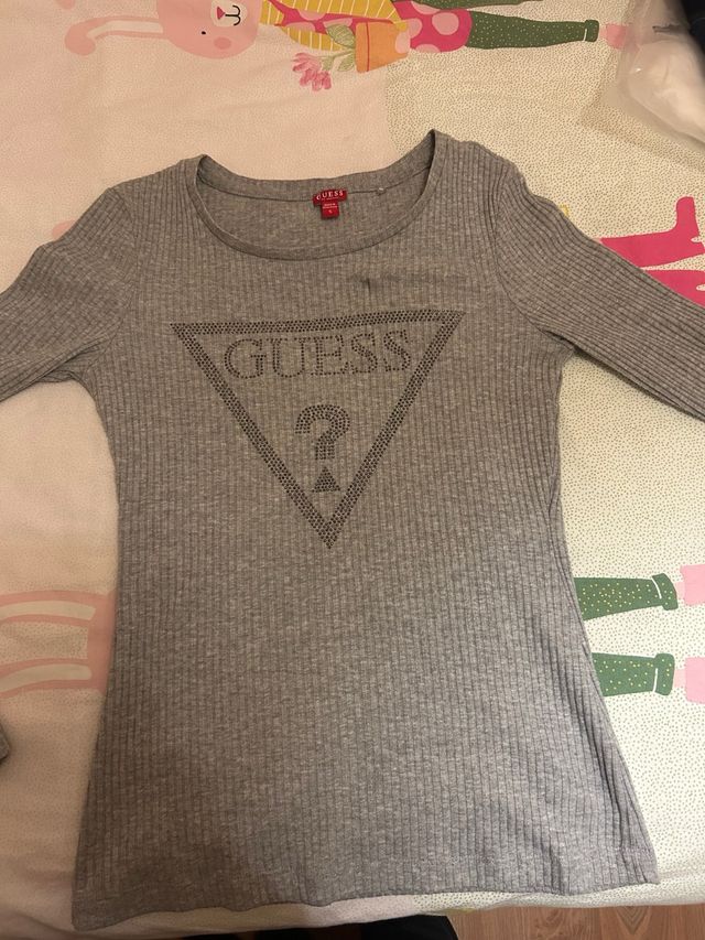 Camiseta Guess Gris Manga Larga Mujer