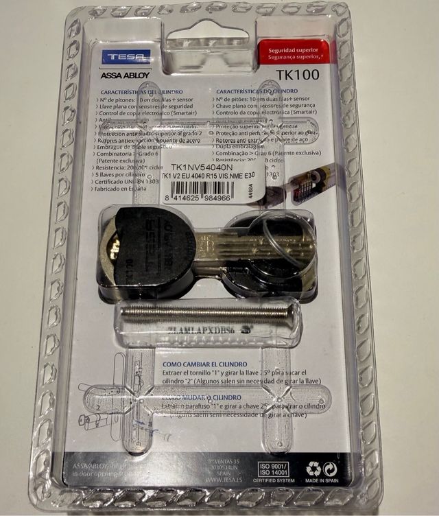 Cerradura Tesa TK100 con 5 llaves 40mm