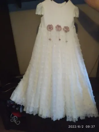 Vestido de comunión niña blanco y rosa