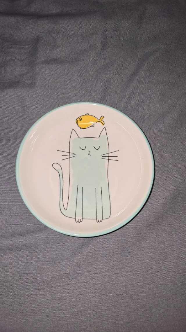 Prato decorativo gato com peixe