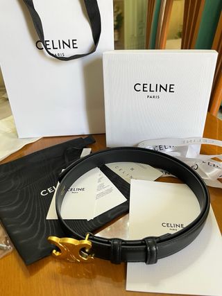 Cintura Celine Pelle Nera Fibbia Oro
