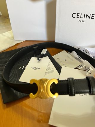 Cintura Celine Pelle Nera Fibbia Oro