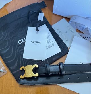 Cintura Celine Pelle Nera Fibbia Oro