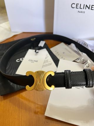 Cintura Celine Pelle Nera Fibbia Oro
