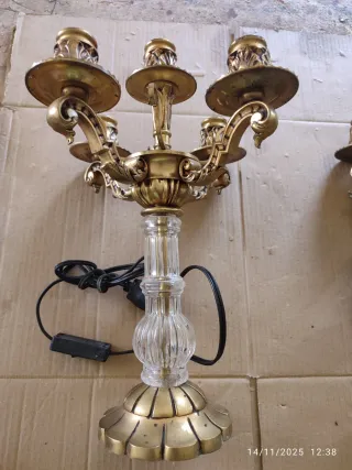 2 Antiche lampade da tavolo in bronzo e cristallo