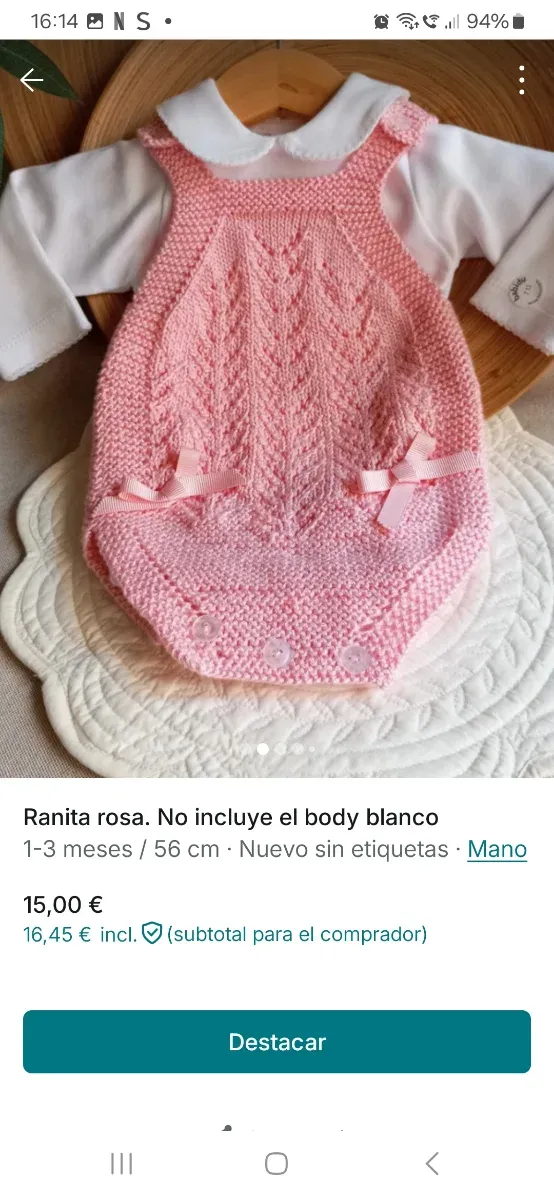 Ranita rosa tejida 1-3 meses