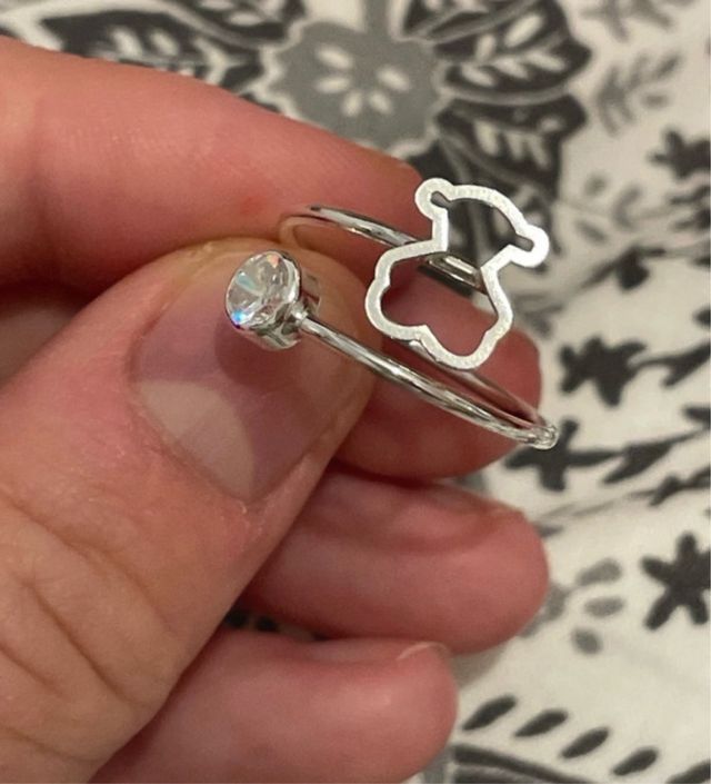 Anillo Plata Ley Oso y Circonita Ajustable