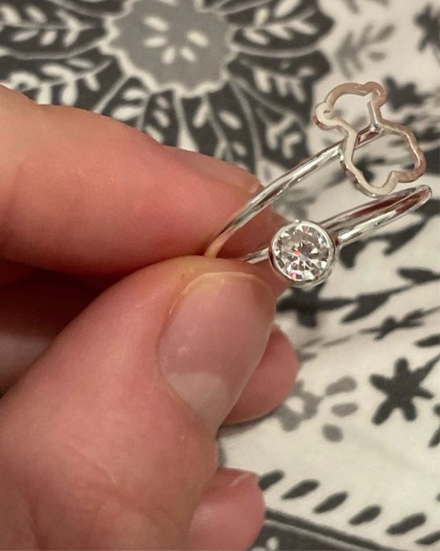 Anillo Plata Ley Oso y Circonita Ajustable