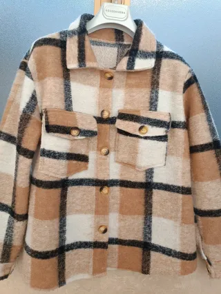 Camicia a quadri beige e marrone