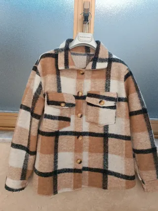 Camicia a quadri beige e marrone