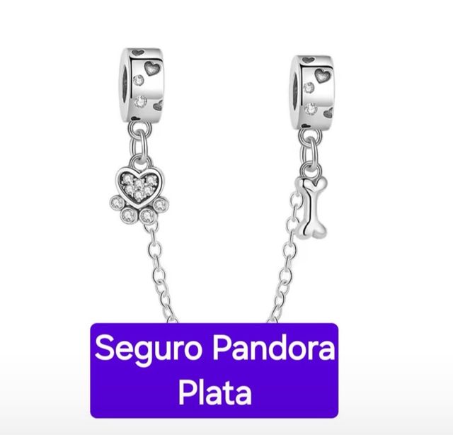 Seguro Pandora Plata Corazón y Hueso