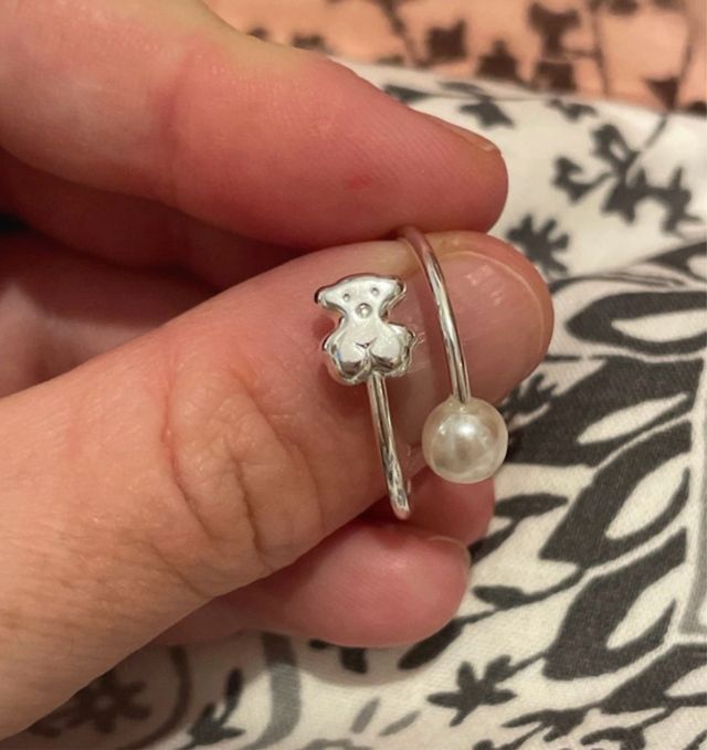Anillo Plata Ley Oso y Perla Ajustable
