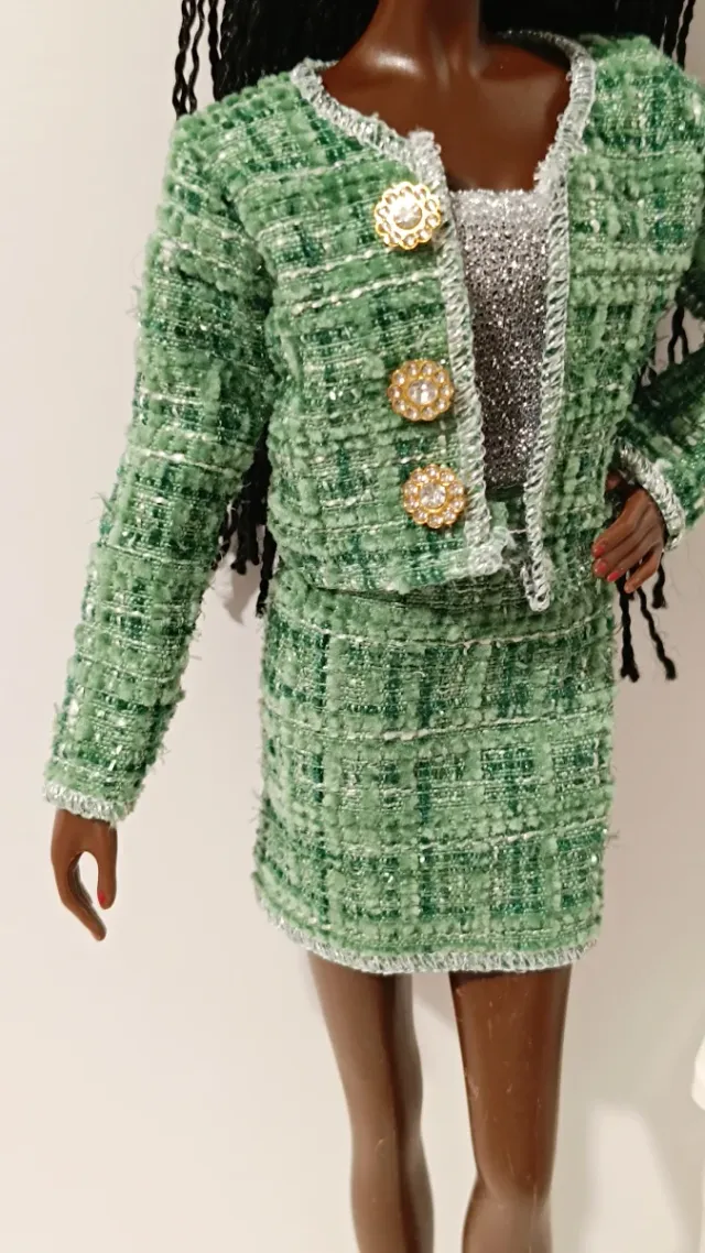 Conjunto Ropa Barbie Tweed Verde, zapatos