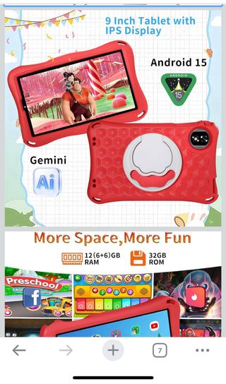 Tablet Infantil 9”Android 15 Roja•PRECINTADA•
