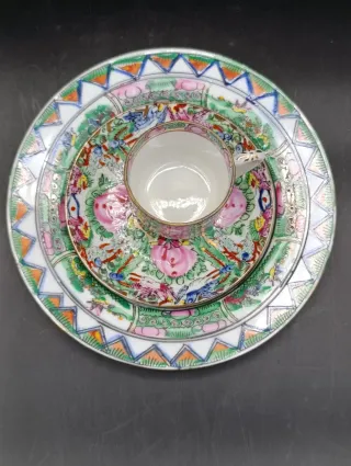 Trio taza de café porcelana Macao