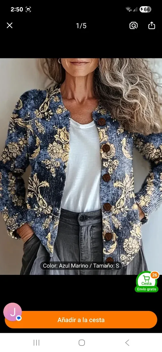 Chaqueta azul y dorada floral Talla S