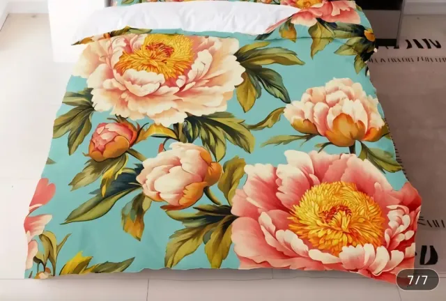 Funda Nórdica Flores Rosas y Turquesa nueva