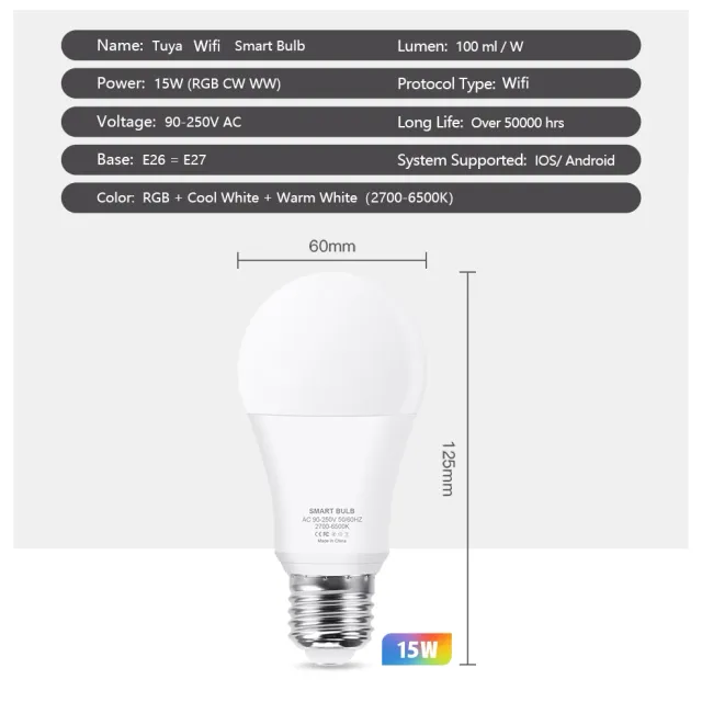 Lampadina Smart Wifi RGBW 15W Dimmerabile smartlif