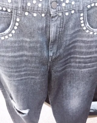 Jeans Gaelle neri con strass