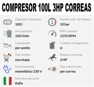Compresor 100L 3HP Correas FIAC