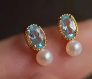 Pendientes Plata Perla y Aguamarina