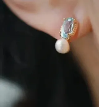 Pendientes Plata Perla y Aguamarina