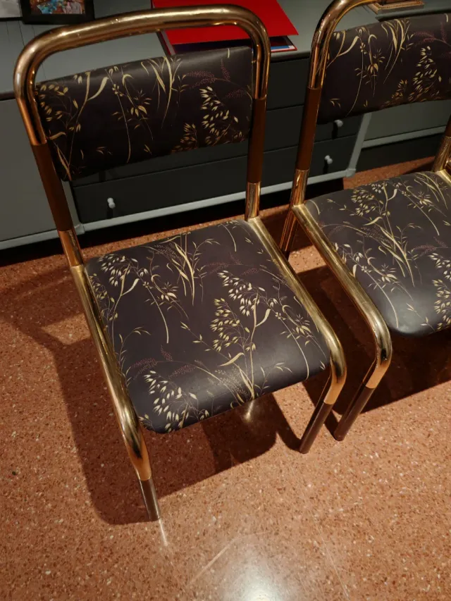 6 Sillas comedor hierro dorado y tapizadas