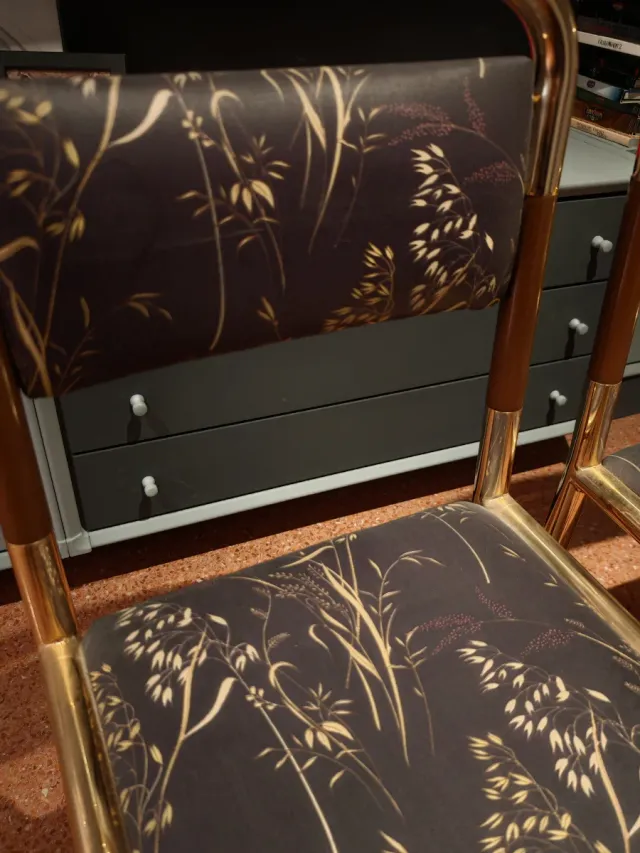 6 Sillas comedor hierro dorado y tapizadas