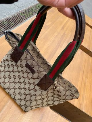 Borsa Gucci monogramma tela marrone e verde